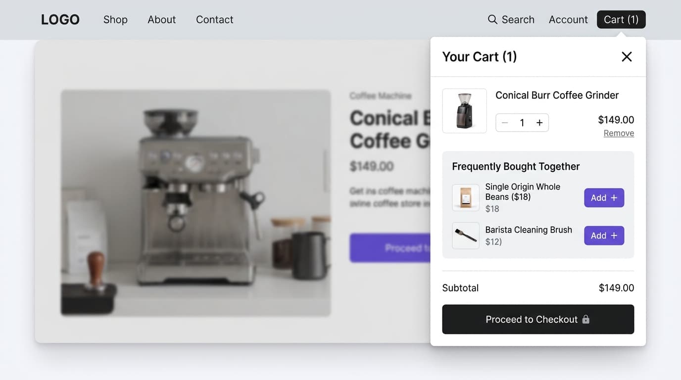 AI-recommended add-ons in a Shopify cart based on cart contents
