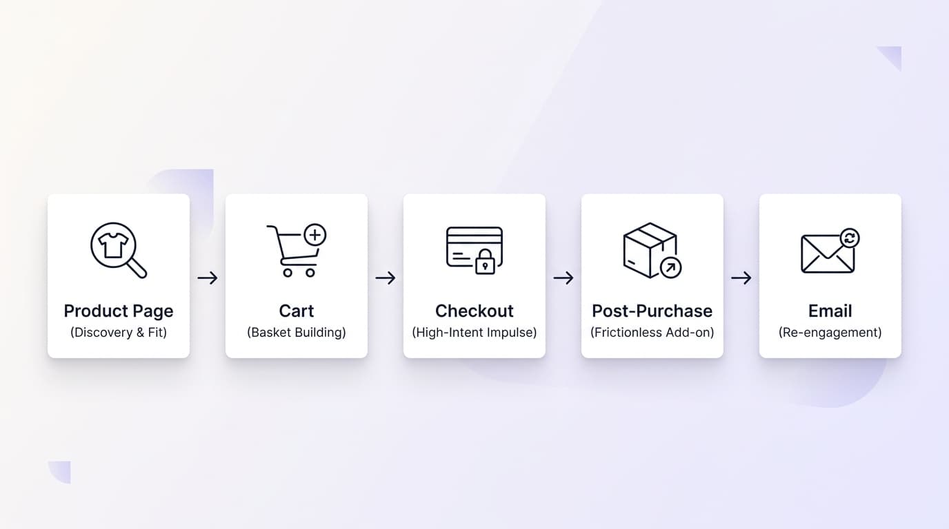 Where AI product recommendations appear across the Shopify customer journey