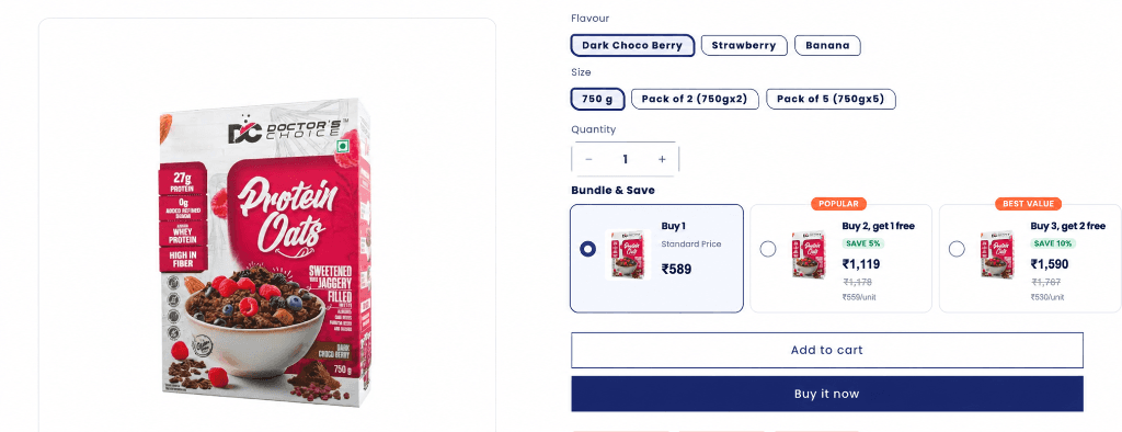 Shopify Buy X Get Y offer layout showing 3 tiers with product images, badges, and discounts