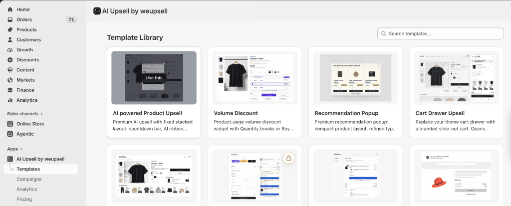 AI powered Product Upsell template in the template library