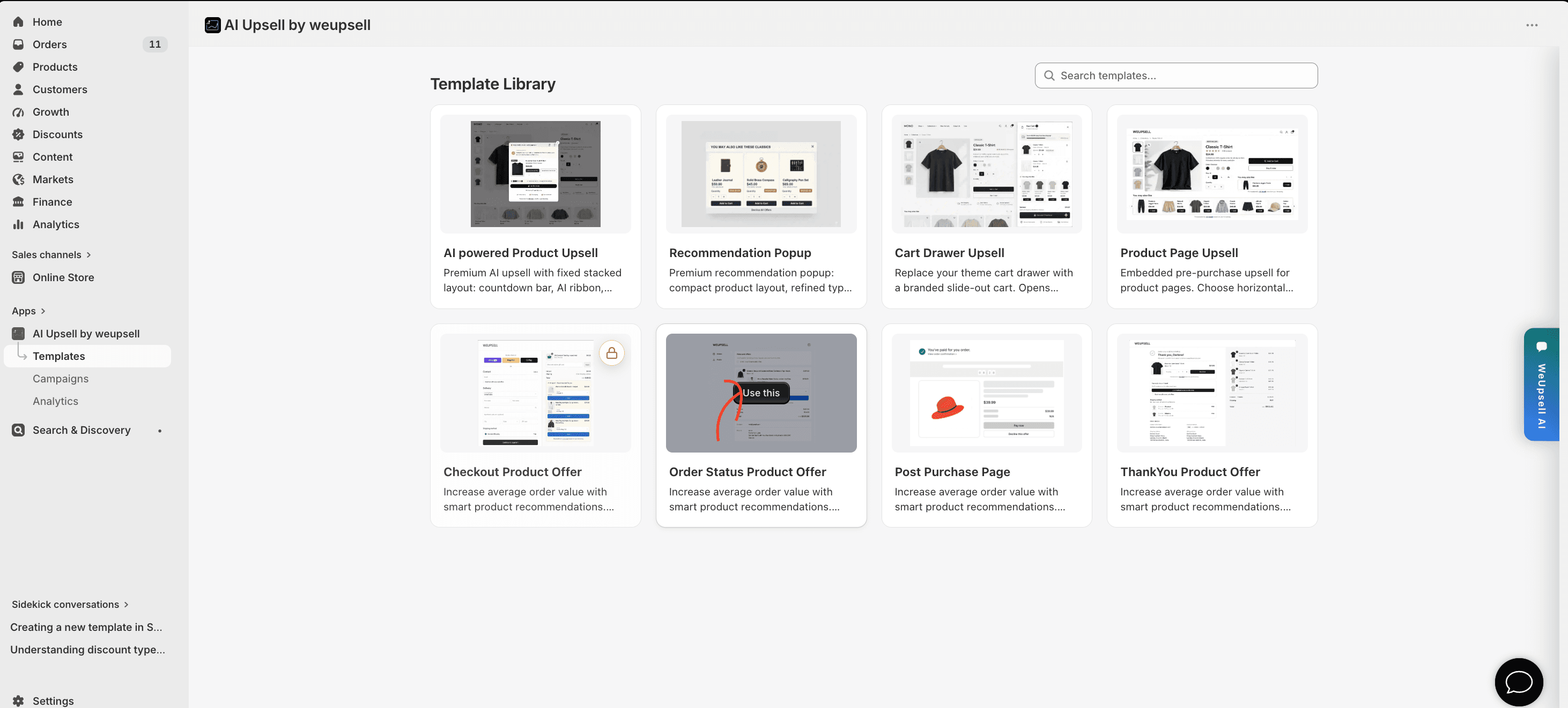 Step 1: Select Order Status Product Offer in the Template Library