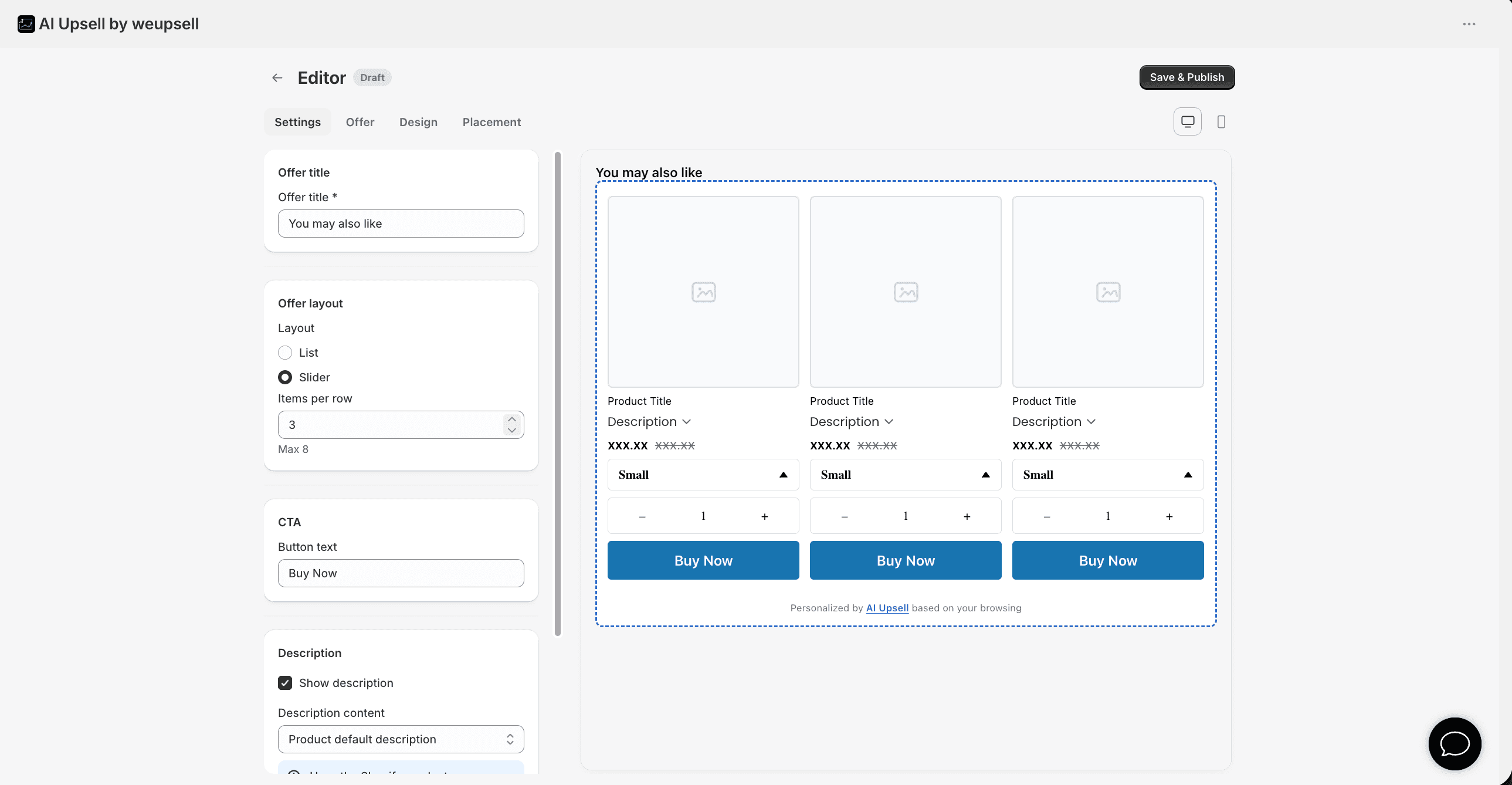 Step 2: Customize offer title, layout, CTA, and description in the Editor