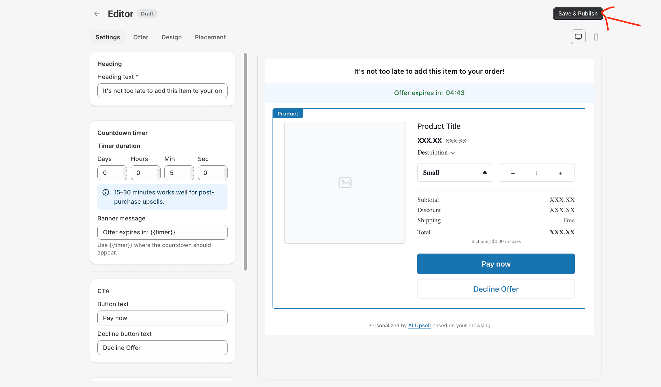 Step 2: Customize heading, countdown timer, and CTA buttons in the Editor