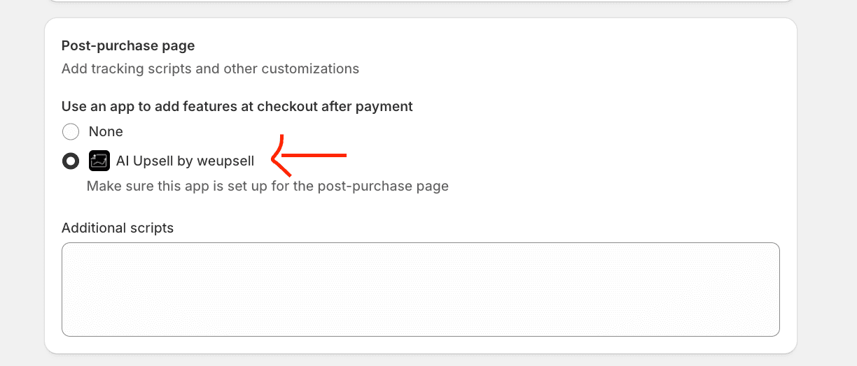 Step 5: Select AI Upsell by weupsell under Post-purchase page