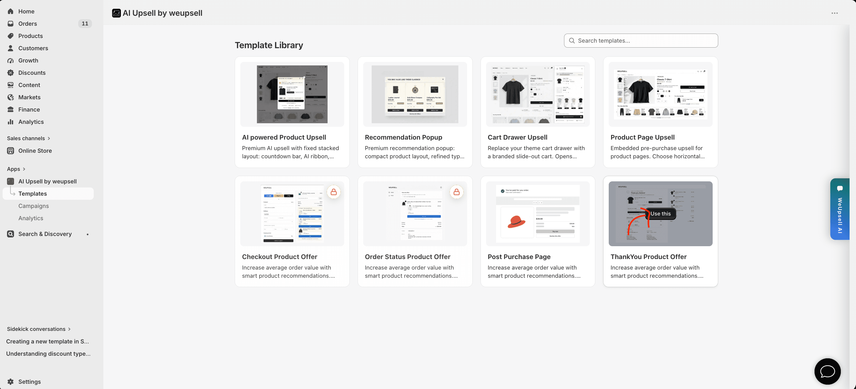 Step 1: Select ThankYou Product Offer in the Template Library