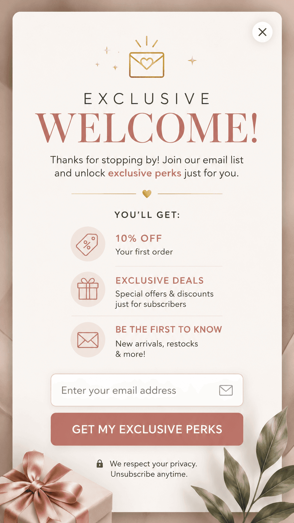Exclusive Welcome Vertical Popup