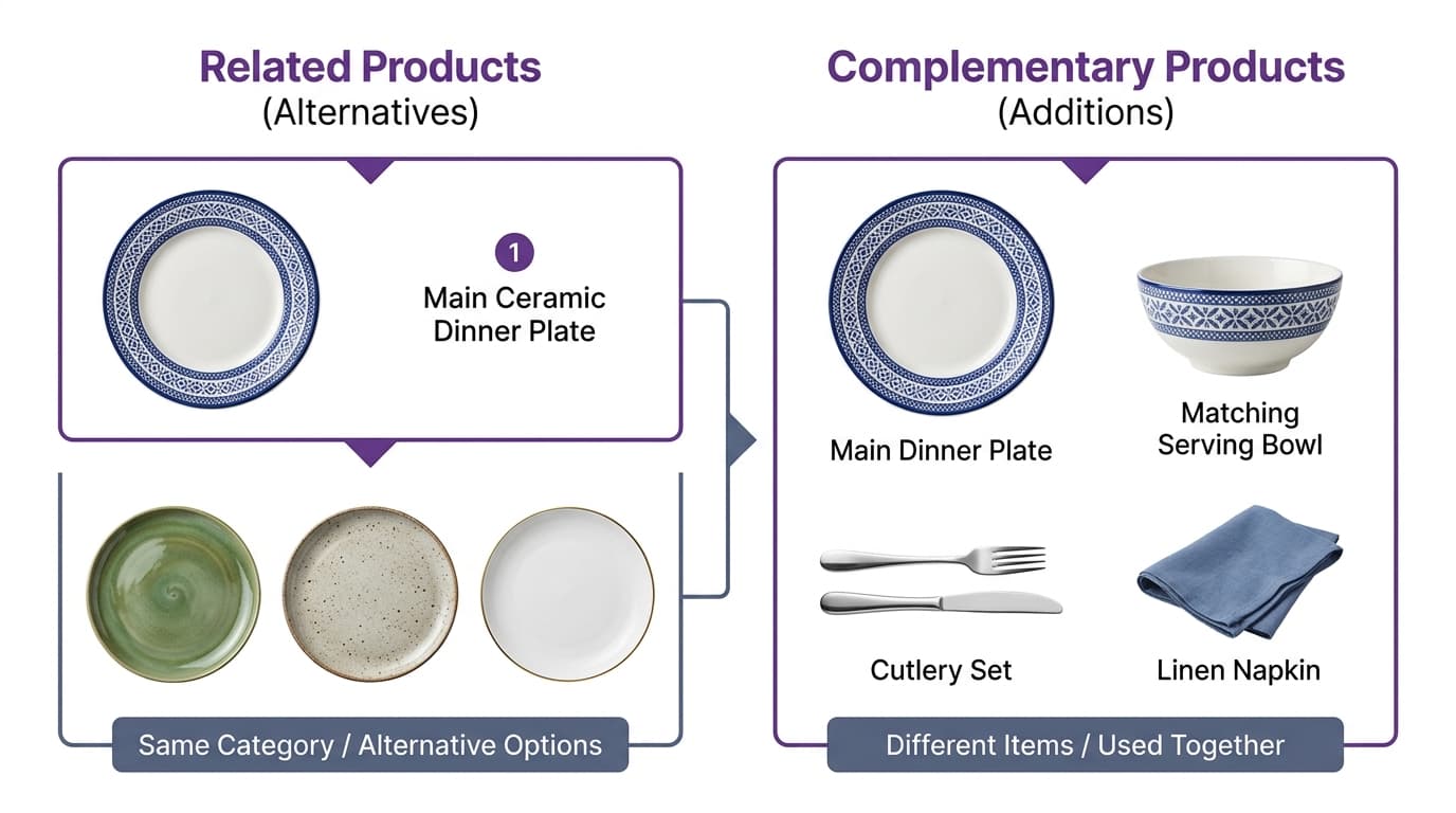 Diagram illustrating the core difference between related alternative products and complementary pairing products