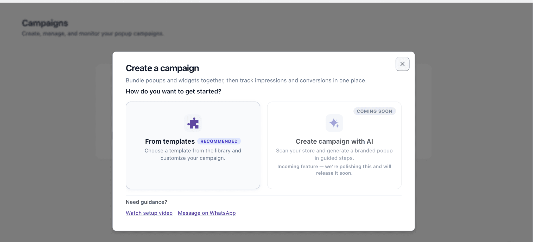 Create campaign screen in AI Upsell app