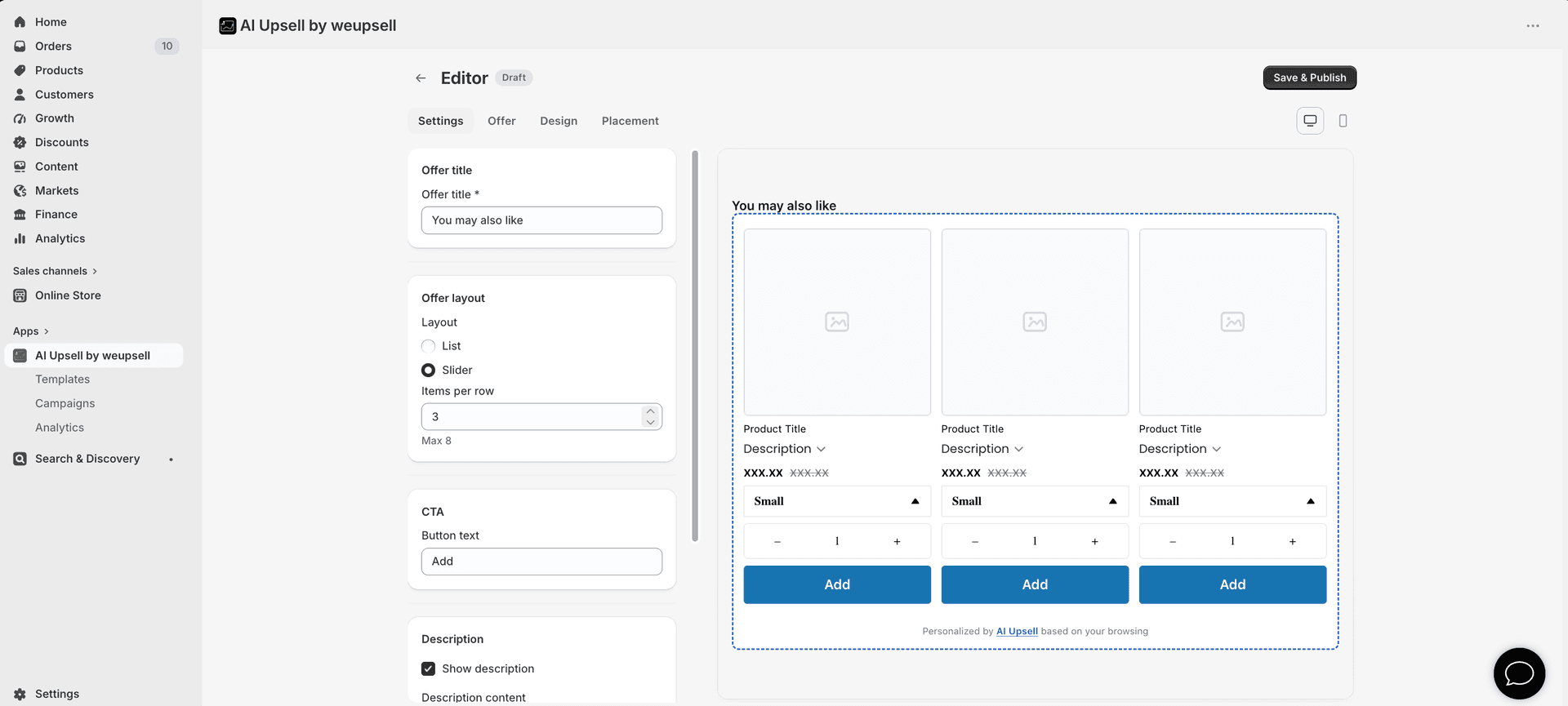 Step 2: Customize offer title, layout, CTA, and description in the Editor