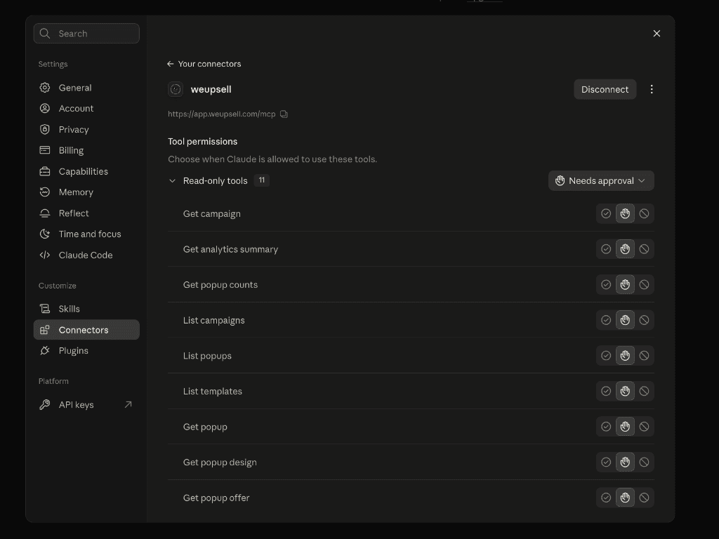 Step 11: Claude tool permissions configuration for weupsell