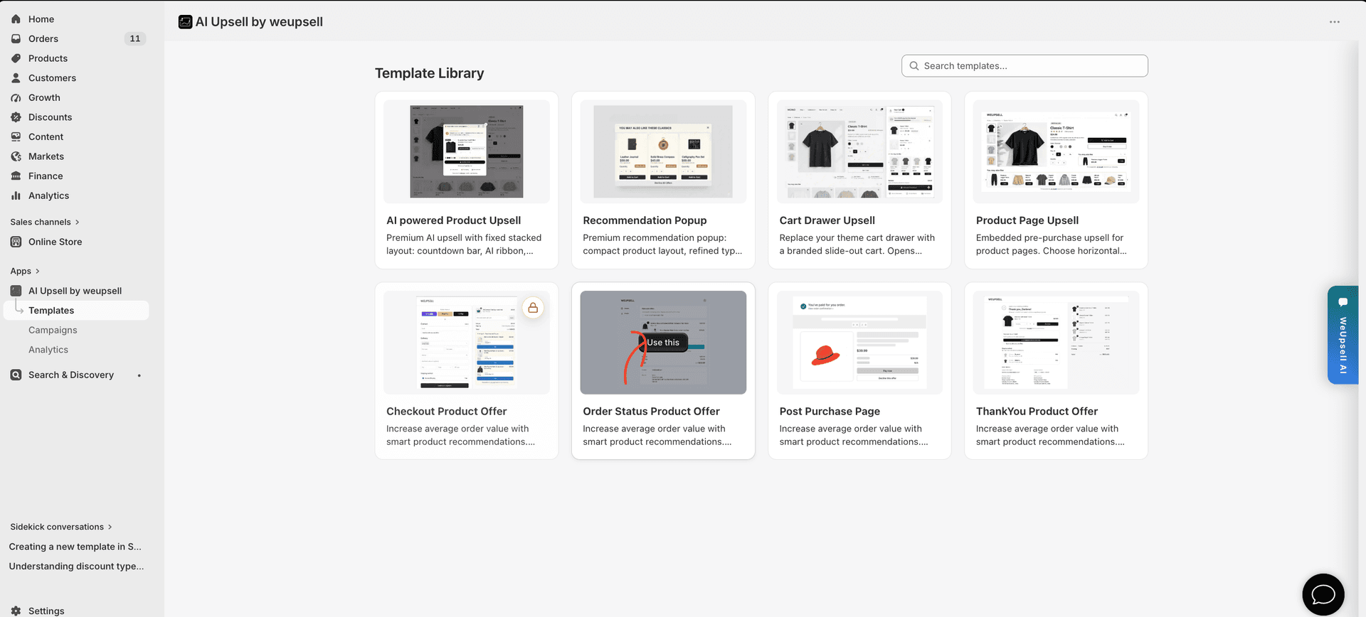 Step 1: Select Order Status Product Offer in the Template Library