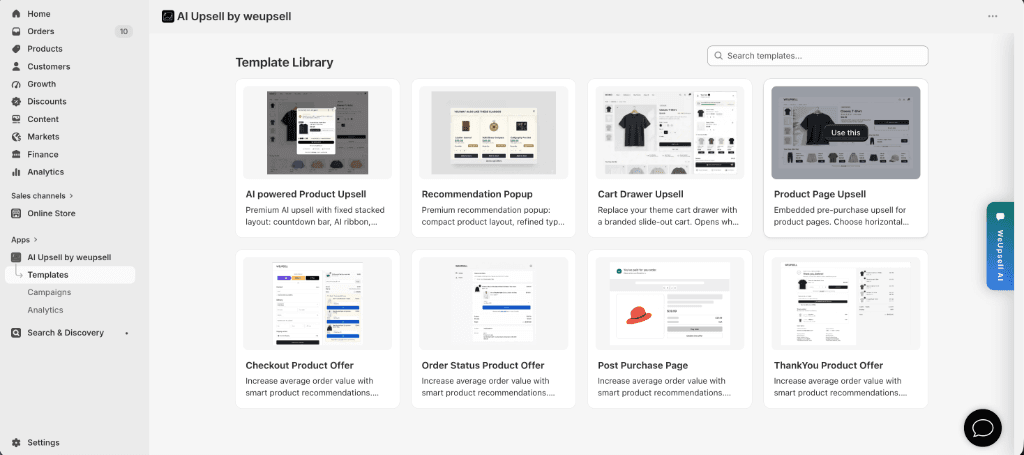 Step 1: Select Product Page Upsell in Template Library