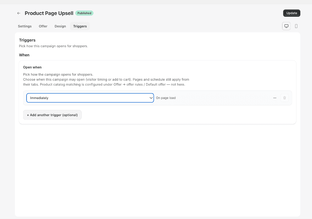 Step 5: Triggers Tab Open When Settings