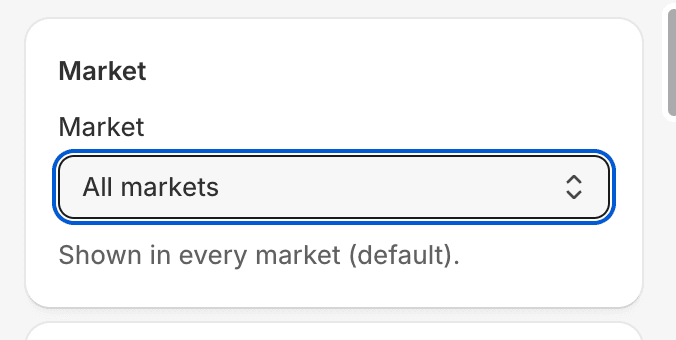 Market setting showing All markets default