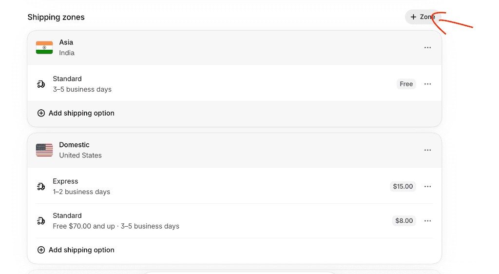 Click + Zone in Shopify Shipping zones