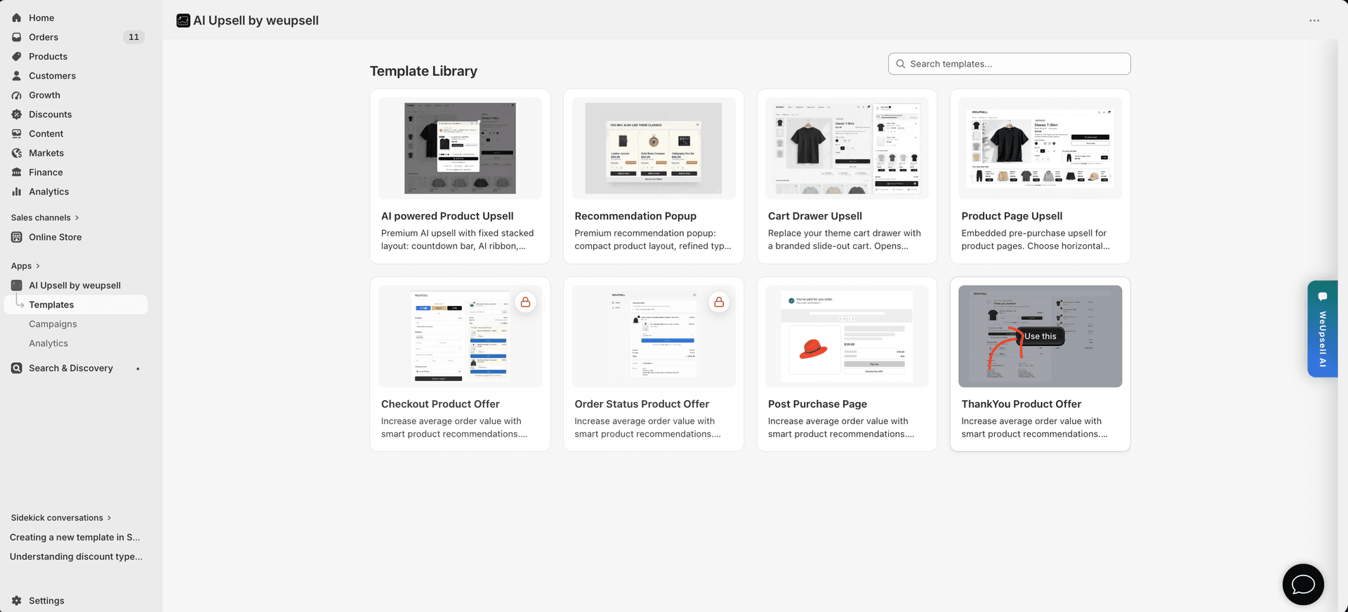 Step 1: Select ThankYou Product Offer in the Template Library